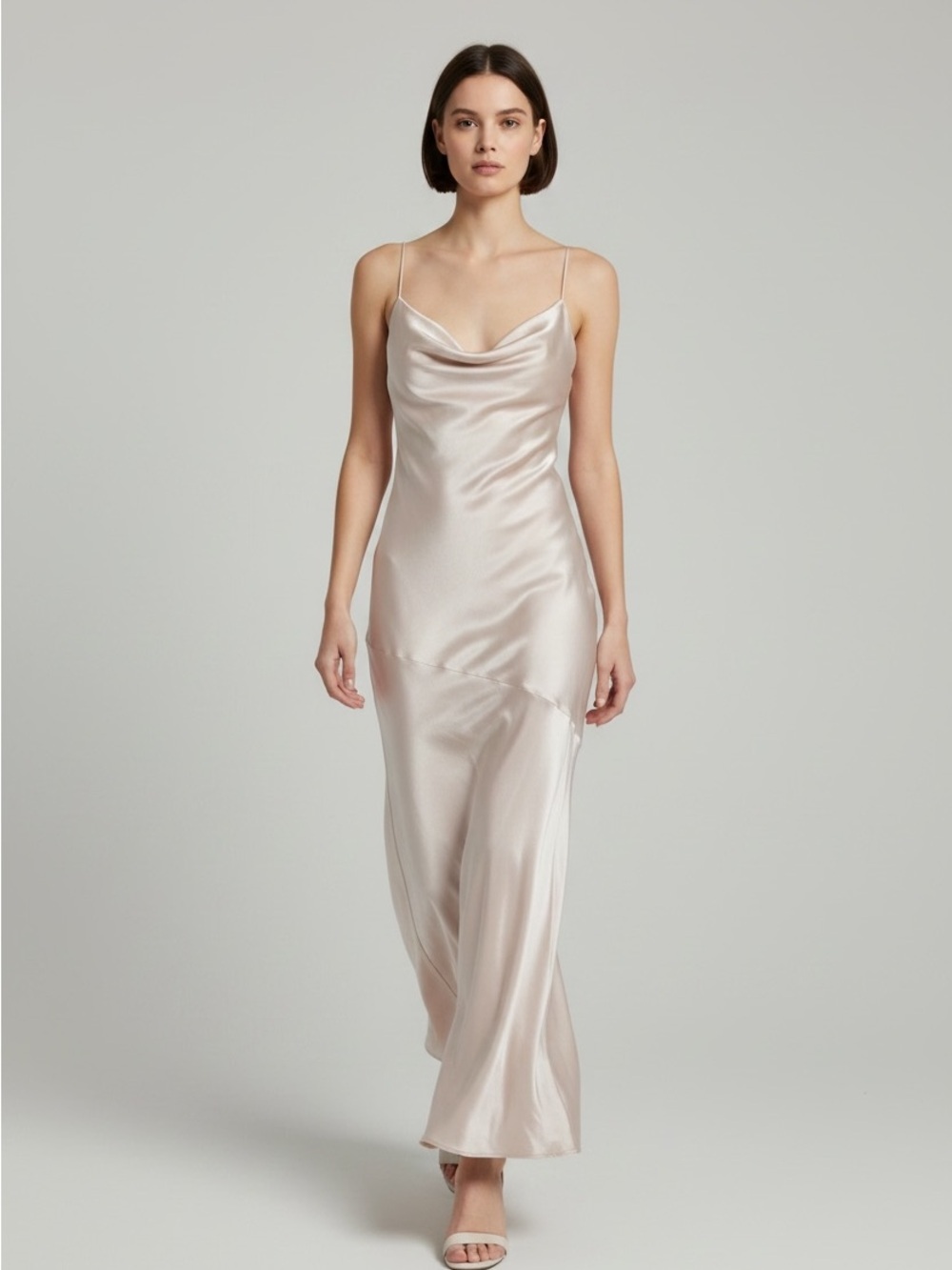 Silky Bias Slip Dress in Pale Blush